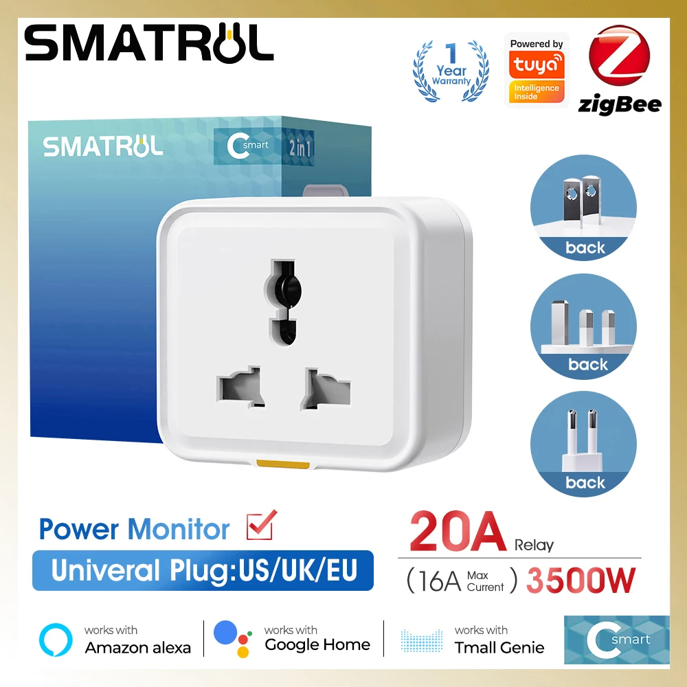 EU UK US Zigbee Smart Plug 3500W 20A Tuya Smart Home Universal Timing Socket Travel Adapter Power Monitor AC Wall Outlet 240V