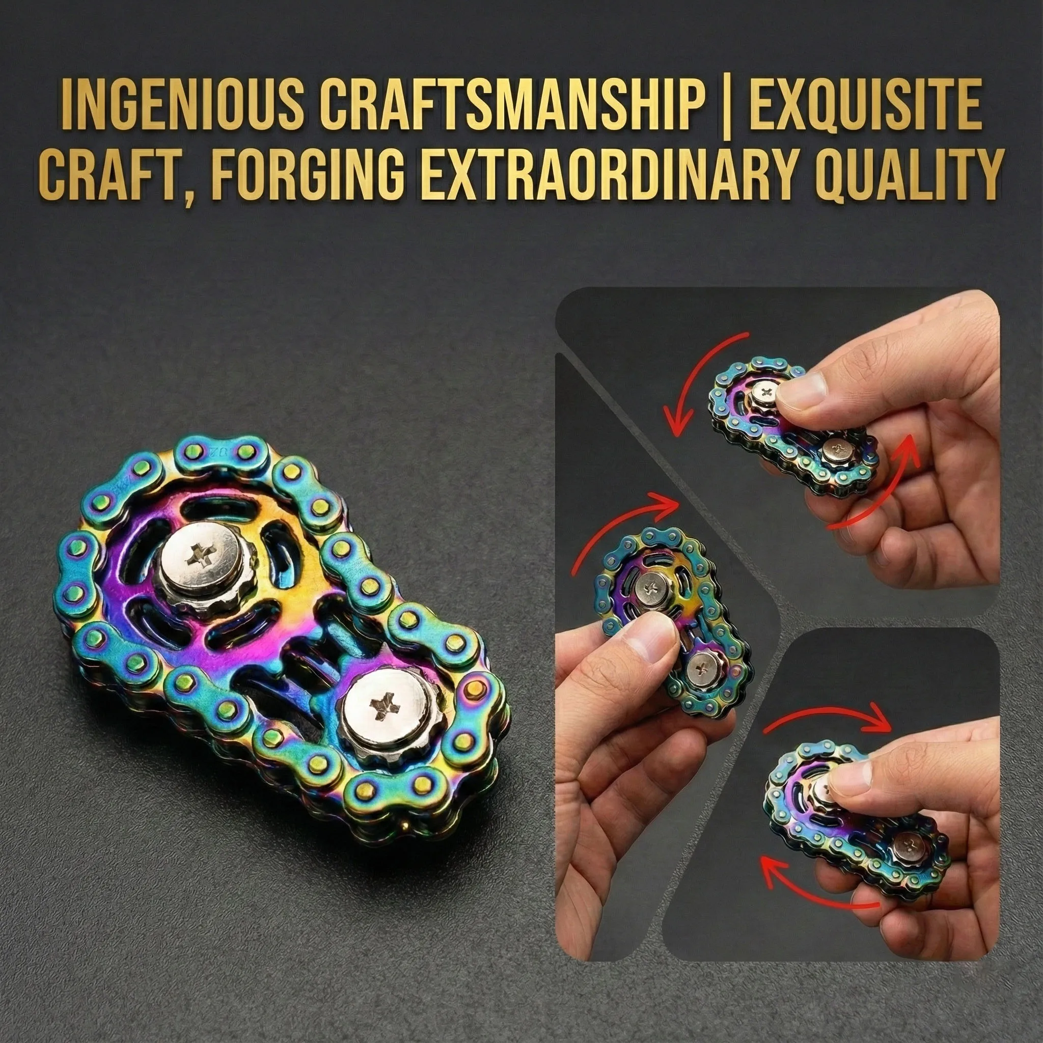 Spinner de doigt de chaîne de vélo, jouet Fidget d'engrenage en acier inoxydable usiné CNC silencieux pour adultes, outil de soulagement du stress et de mise au point au bureau,