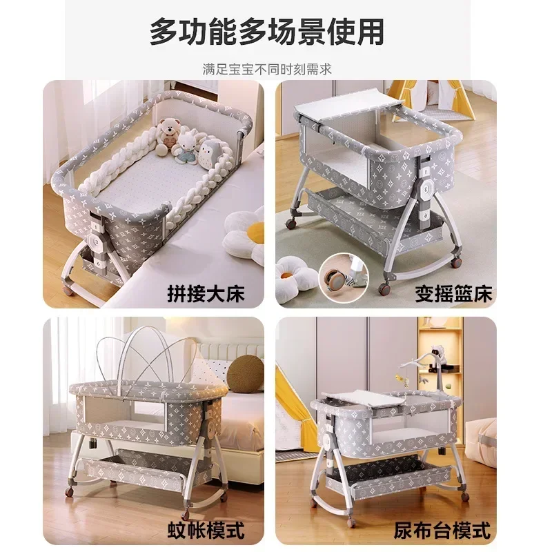 Portable Movable Baby Crib Foldable Height Adjustable Splicing Large Bed, Baby Cradle Bed Bb Bed Anti Overflow Milk