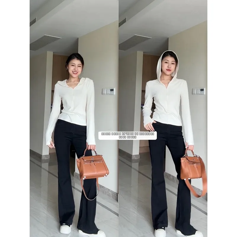 

Zhang a Xing Autumn Winter New Sle Casual Knitted Long Sve Fce Lined Hooded Sweater Simple Design Commute Friendly Wo...