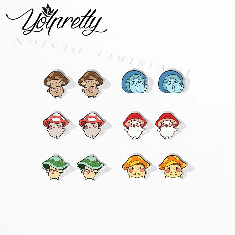 2023 Cartoon Color Mushroon Acrylic Stud Earrings Resin Epoxy Ear Fashion Jewelry Earrings for Women Girls