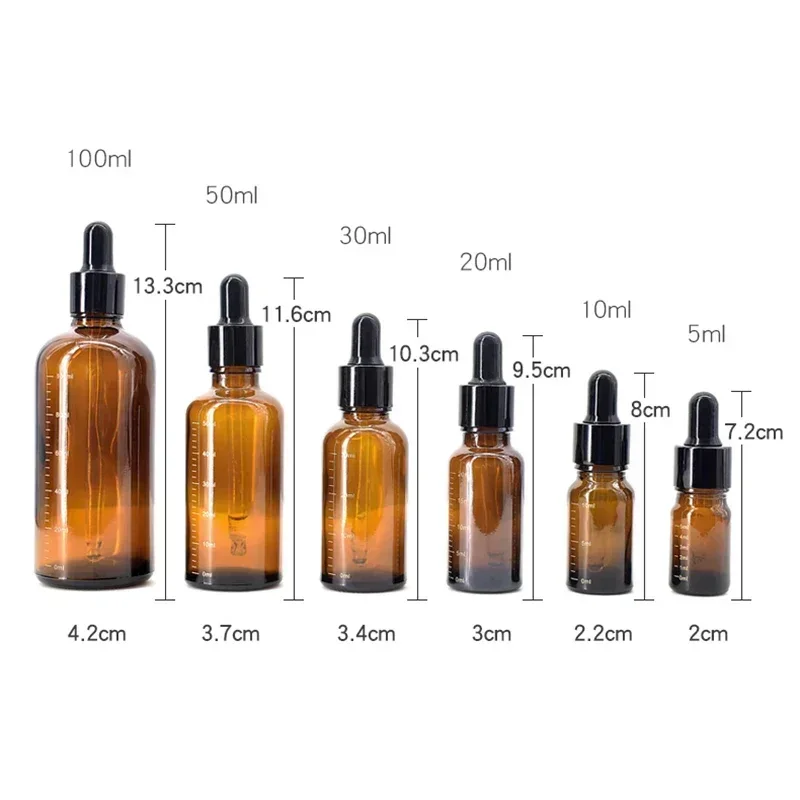 1 Pc 10/20/30/50/100 Ml Amber Glas Hervulbare Druppelflesje Met schaal Reizen Essentiële Olie Pipet Flessen Voor Reagens Oogdruppel