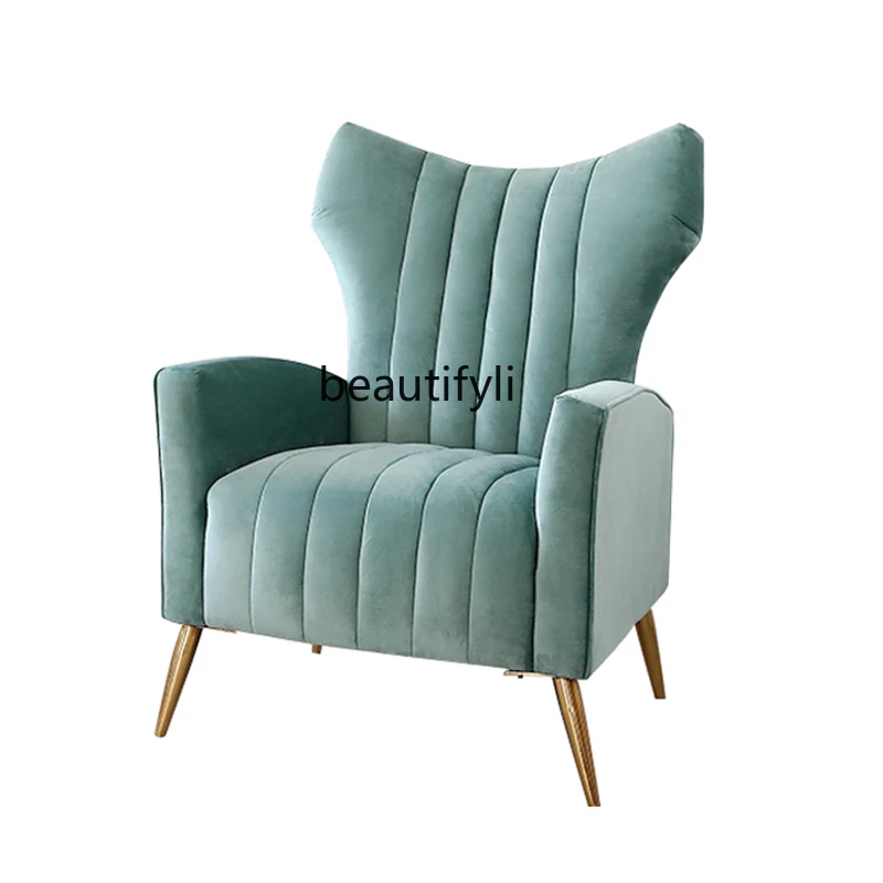 

Hong Kong Style Light Luxury Single Wingback Chair Nordic Velvet Couch Leisure Small Apartment Bedroom Balcony Fabric Sofa