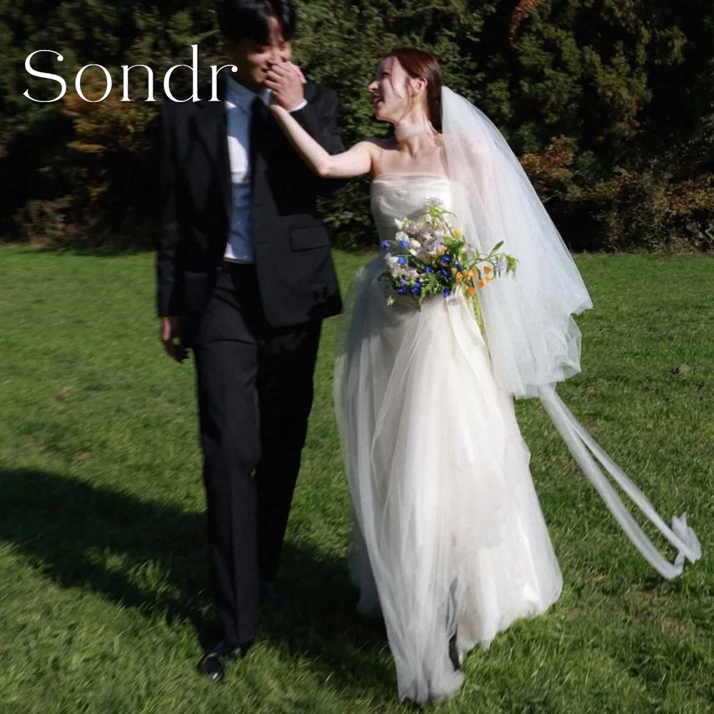 

Sondr Customized Elegant Tulle Korean Wedding Dresses Photo Shoot Strapless Corset Back Bridal Gowns 2026