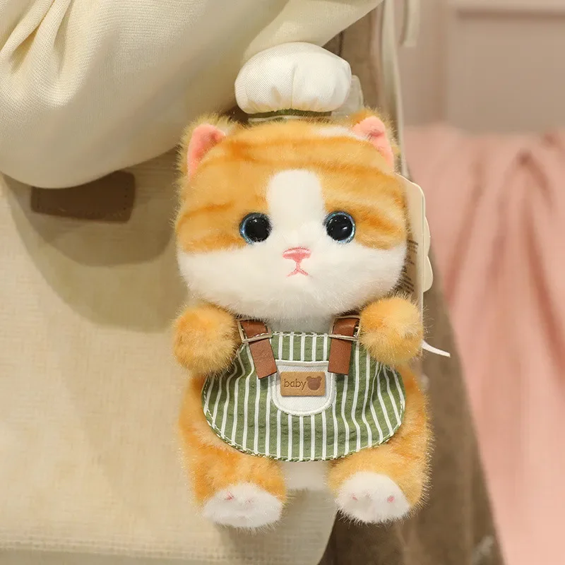 Cute Cat Plush Toy Stuffed Animal Doll Heart Charm Pendant Necklace Pastry Chef Style 8 Colors 16cm Soft Plush Gift Choice