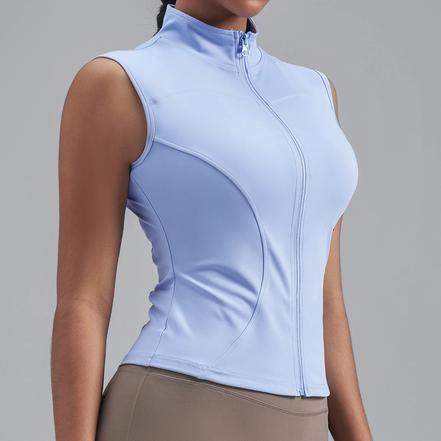 New Women Stand Collar Sleeveless Yoga Jacket Stretch Slim Breathable Sports Coat for Running Gym & Daily Fitness
