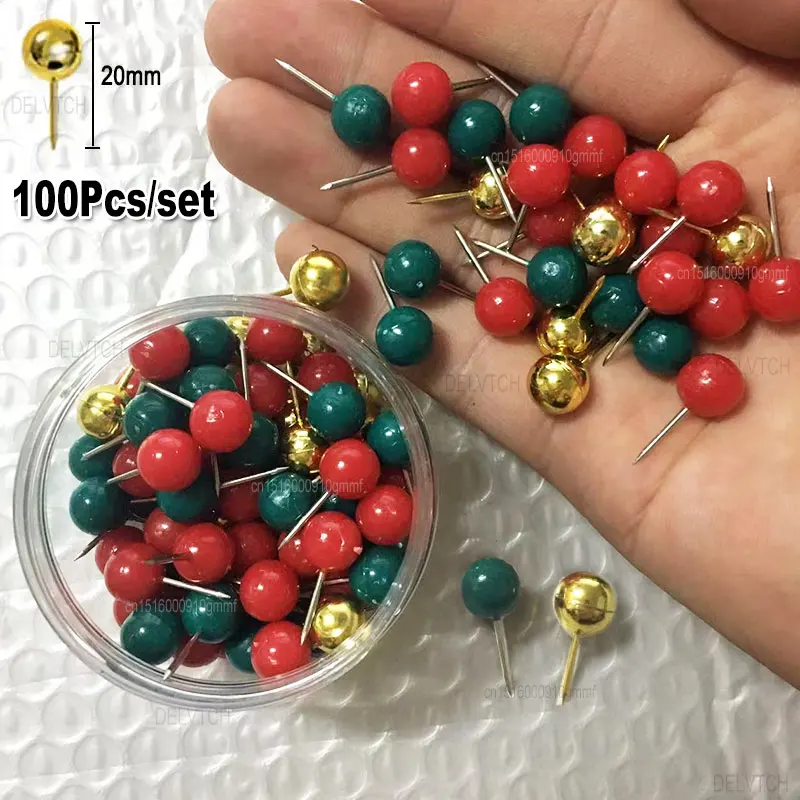 

100Pcs Set Color Round Ball Head Thumbtack Push Pins 20mm Office School Wall Map Photos Paper Bulletin Board Thumb Tack Pushpin