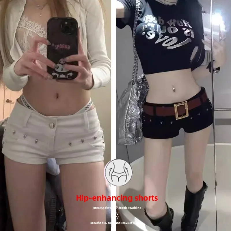 

Spring Summer Low Waist White Denim Super ort orts Rivet Slimming Hot Pants Faionable Trendy Girls Cotton Stretch orts