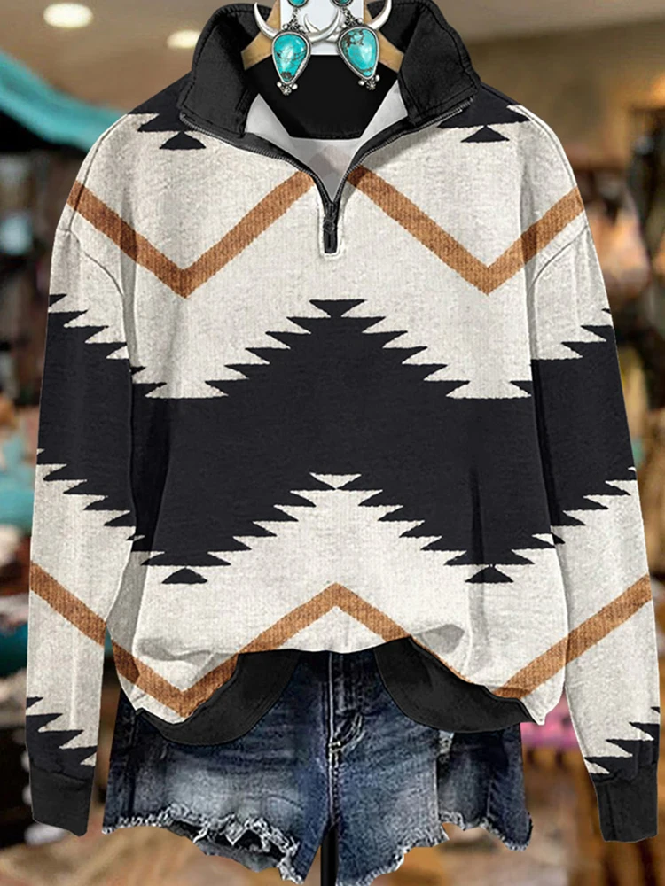 Western Arrow Aztec Zipper Sweatshirt