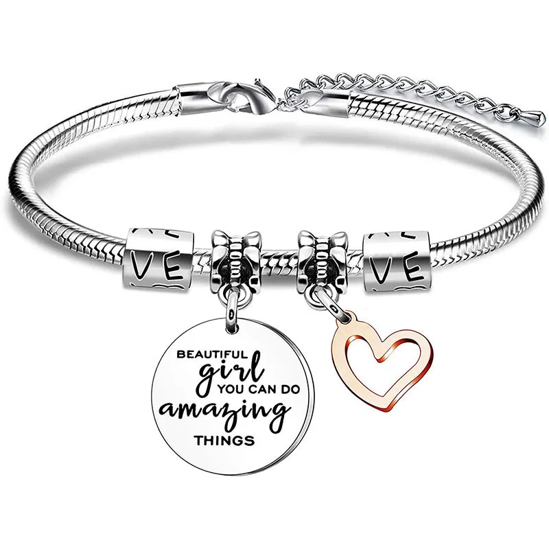 

BEAUTIFUL Giul YOU CAN DO AMAZING THINGS Bangle for Women Titanium Love Heart Bracelet Jewelry for Teen Girls Valentine Gifts