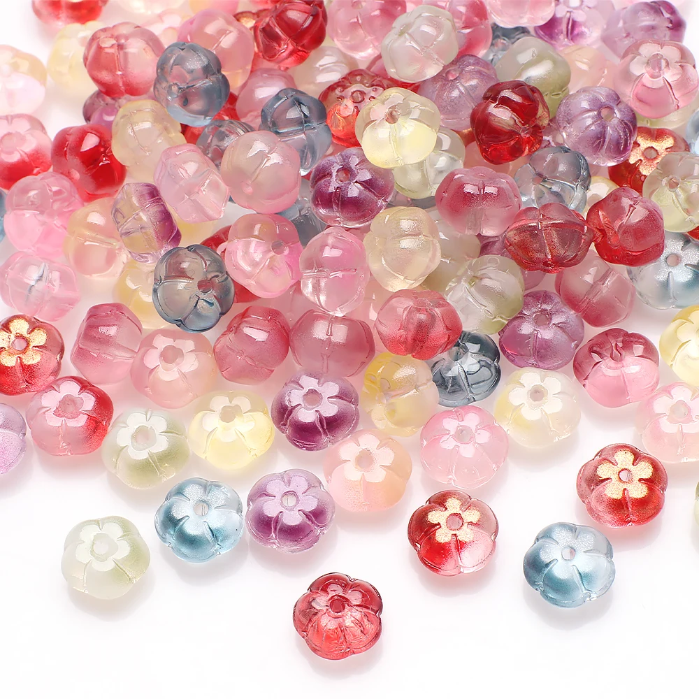 Cuentas redondas planas con forma de flor y calabaza, abalorios sueltos de cristal para fabricación de joyas, accesorios para collares, 10mm, 30 unidades por lote