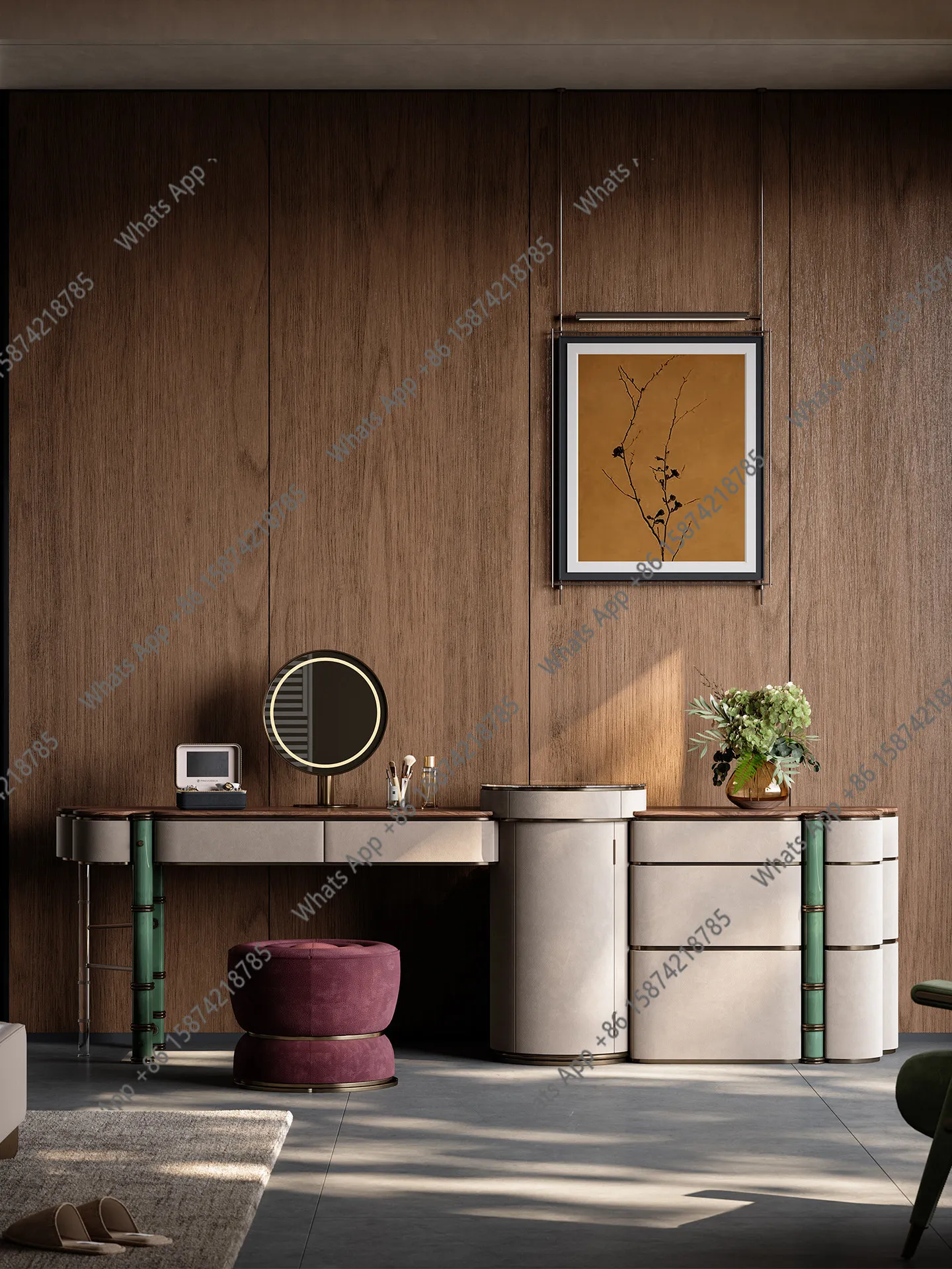 Zx Light Luxury Style Black Walnut Bamboo Pavilion Dressing Table Villa Large Flat Floor Modern Minimalist Designer Dressing Tab