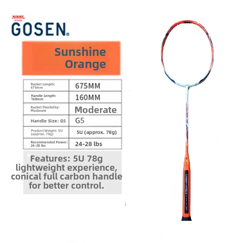 

Gosen Profional Badminton Raet Ultra Light Full Carbon Fiber 5U Wavy Twist Raet for Advanced Amateurs Speed pe