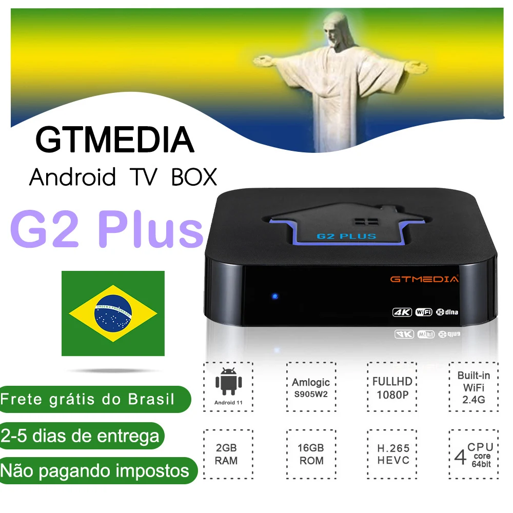 GTMEDIA-Dispositivo de TV inteligente G2 Plus, decodificador con Android 11, 4K, HDCP1.4/2,2, 2 GB, 16 GB, WiFi 2,4G integrado, Amlogic S905W2,