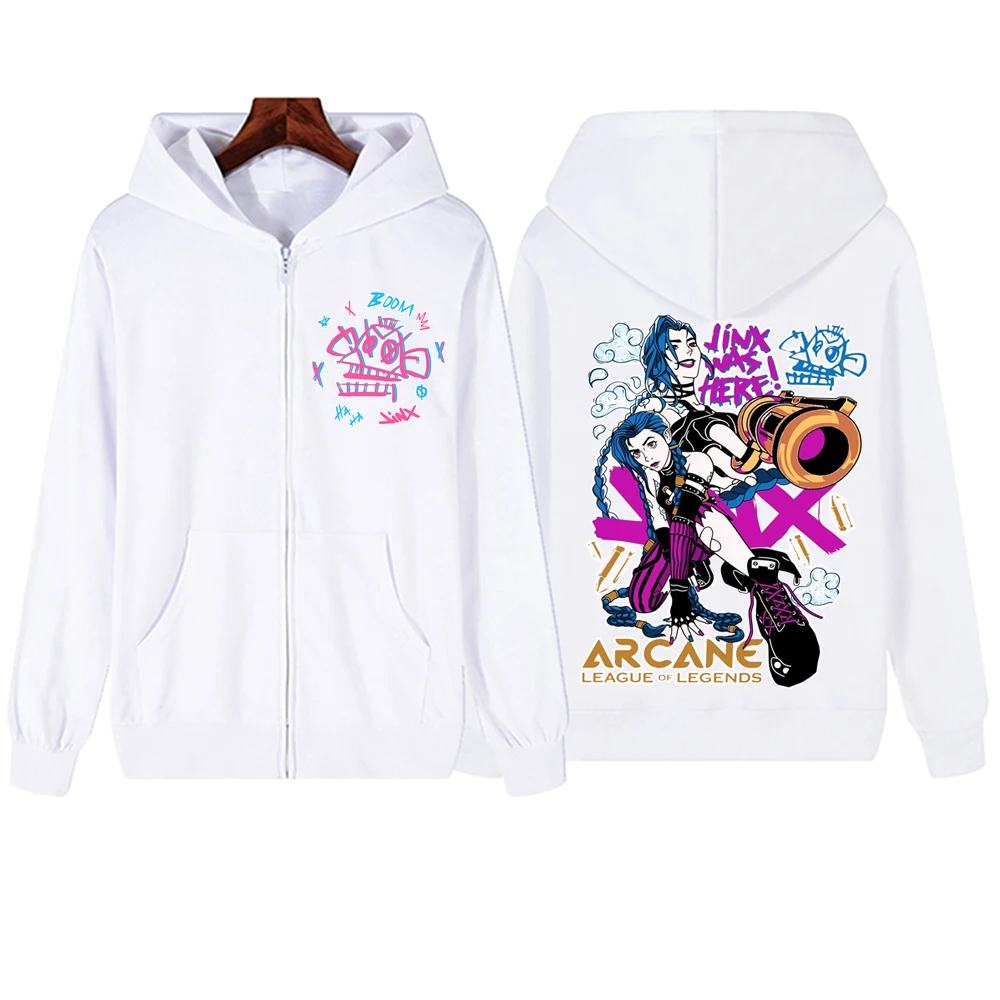 2025 Hot Anime Arcane-Jinx Zipper Hoodie Man Woman Harajuku Pullover Tops Sweatshirt Streetwear Fans Gift