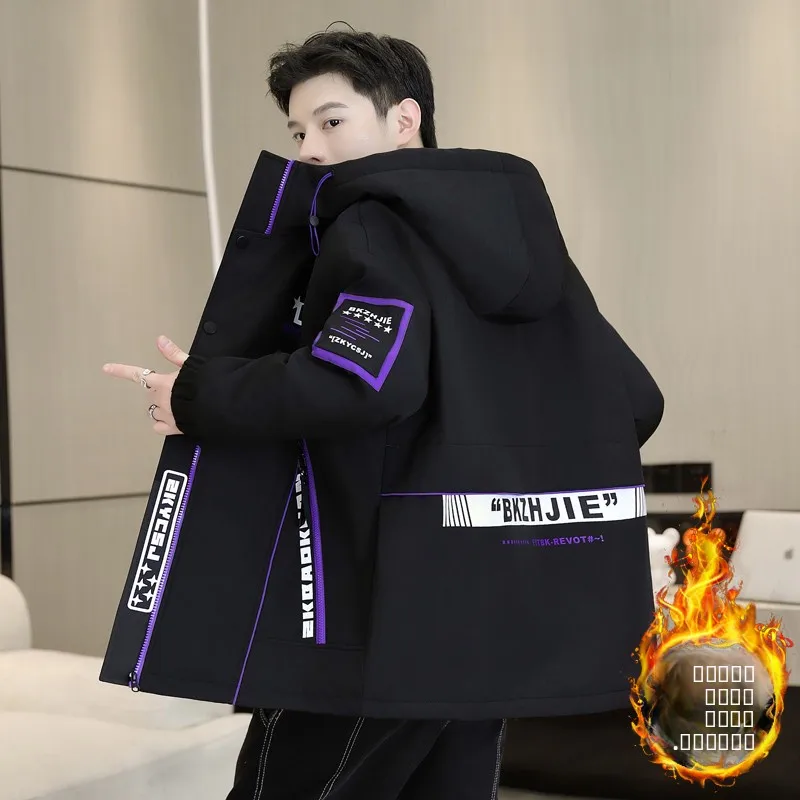 

Утепленная хлопковая куртка для мужчин на осень-зиму, теплая, для активного отдыха, повседневная, с капюшоном, длинными рукавами, стандартного кроя, с геометрическим узором