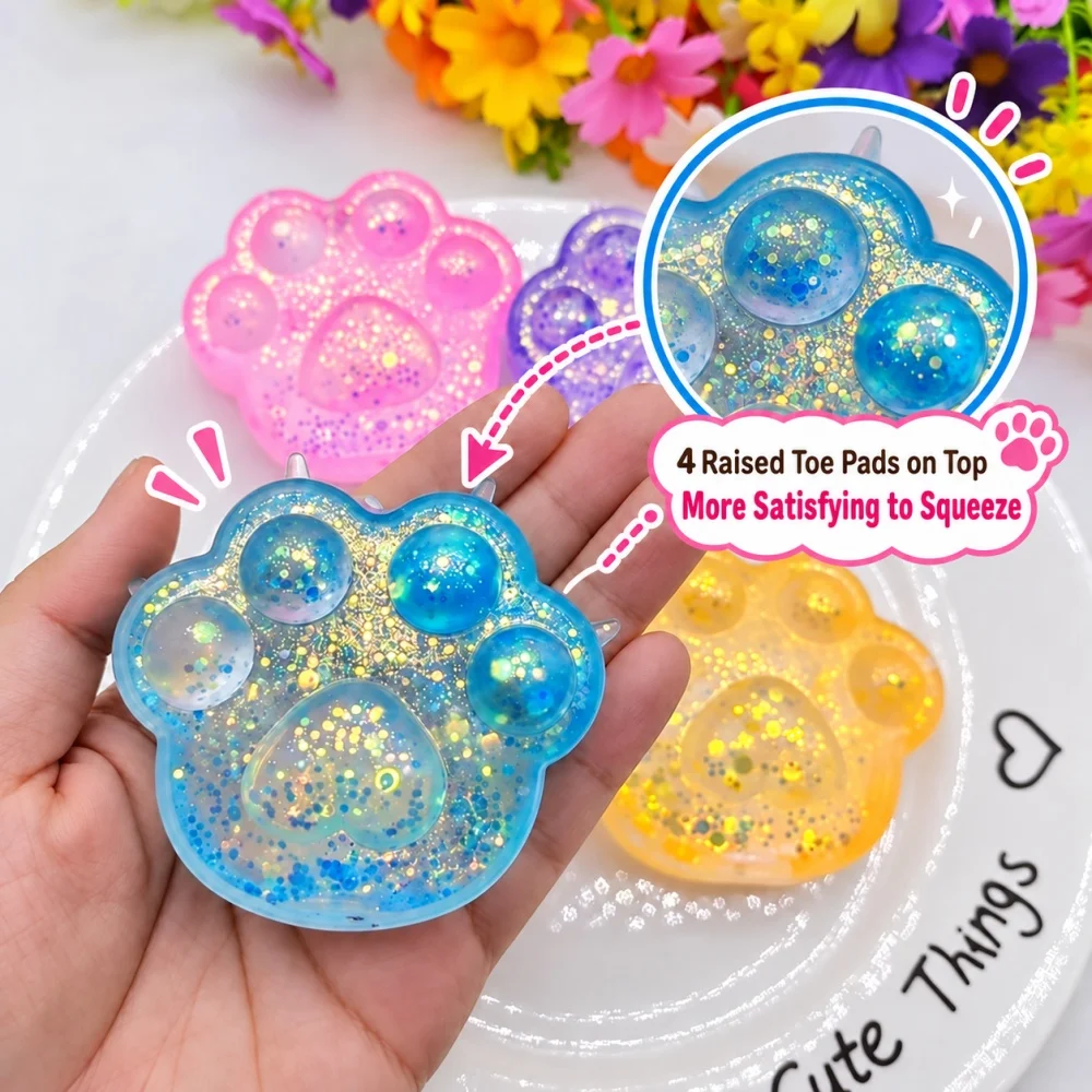 Glitter Cat Paw Party Favors Random 1Pc Maltose Squishy Squeeze Toy Sensory Fidget Toy for Pinata Fillers Birthday Gift