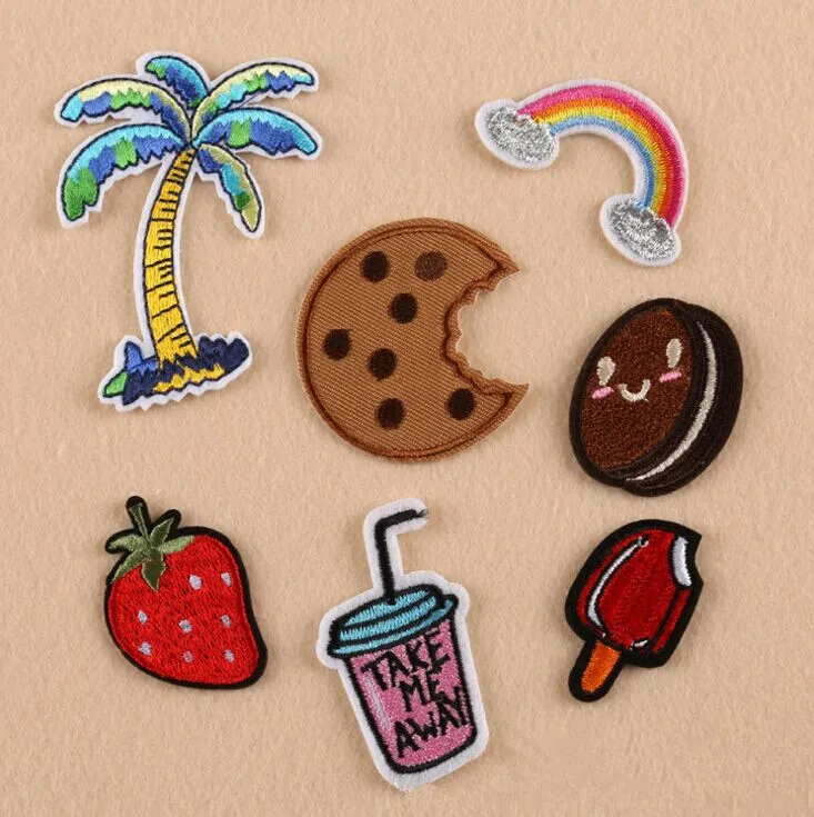 New arrival 10 pcs coconut tree biscuit drink embroidered Iron On Patches DK garment Appliques accessory CPAM Shipping