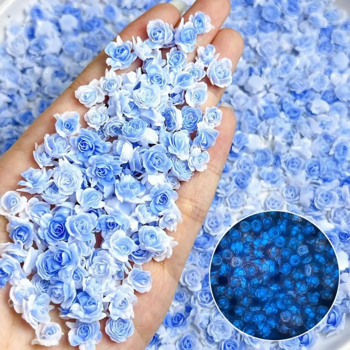 White Blue Gradient Flower Series Nail Charms Resin Luminous Dual Colored Rose Nail Art Decoration Accessories For Manicure DIY