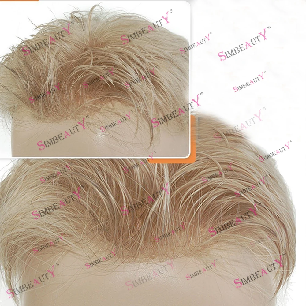 Natural Hairline 0.06mm Ultra Thin Skin Invisible Men's Toupee Grey Blonde Male Human Hair Capillary Prosthesis V Loop System