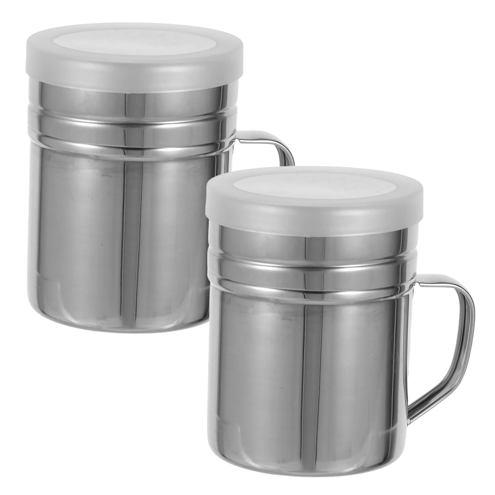 2Pcs Stainless Steel Flour Sifter Dredge Shaker Powder Sugar Dispenser with Lid Ergonomic Handle Kitchen Spice Container