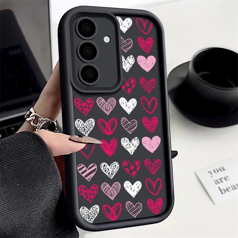 Pink Love Heart Case For Smausng Galaxy S24 S23 Ultra S22 S21 S20 FE A52 A53 A14 A34 A54 A15 A35 A55 5G Shockproof Soft Cover