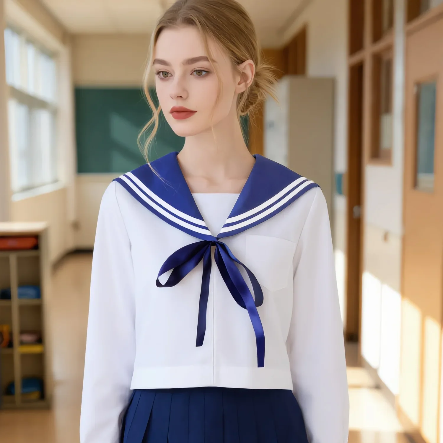 Fashionable Campus Style Blue White Detachable Collar for Women and Girls Versatile Neck Accessory for Daily Casual
