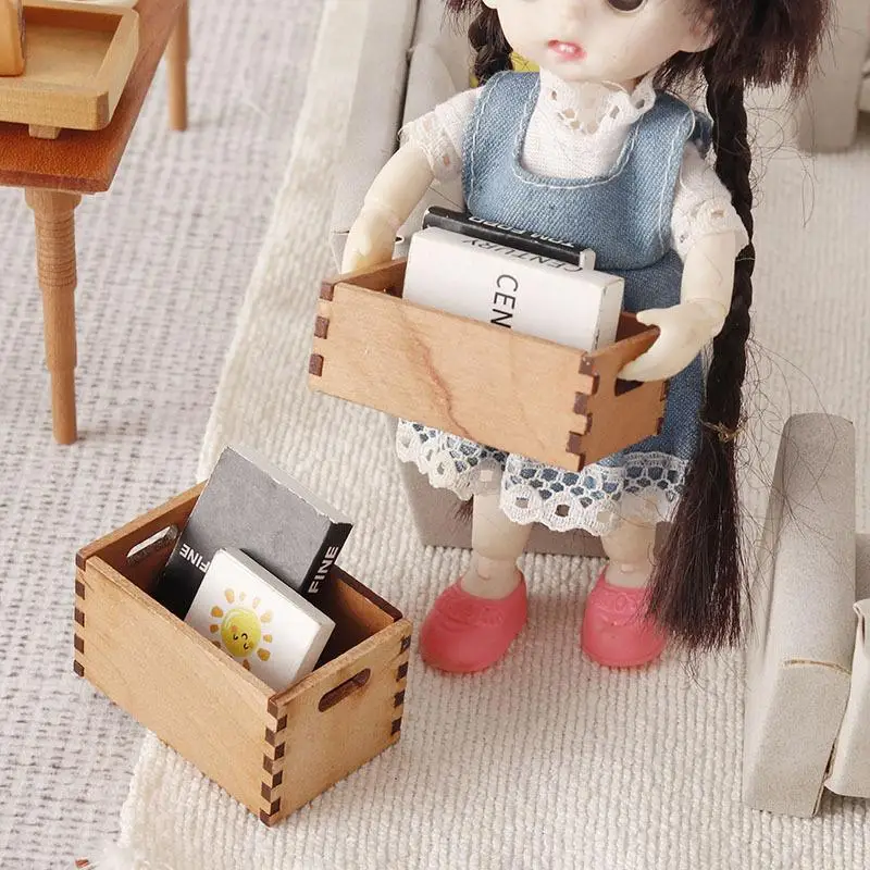 ⭐HOT❗ 1/12 Dollhouse Mini Wooden Storage Basket Simulation Furniture Model Dolls House Micro Scene Decor Accessories