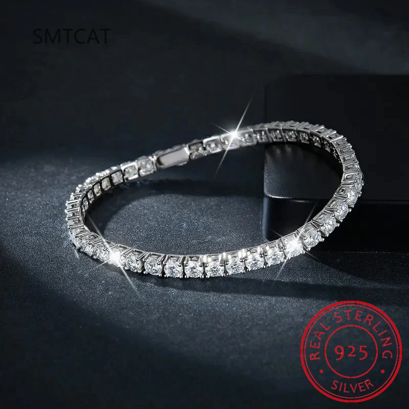 4.0mm 5.0mm D Color Pass Diamond Tester GRC Round Cut White Gold Plated 925 Silver Moissanite Tennis Bracelet for Women