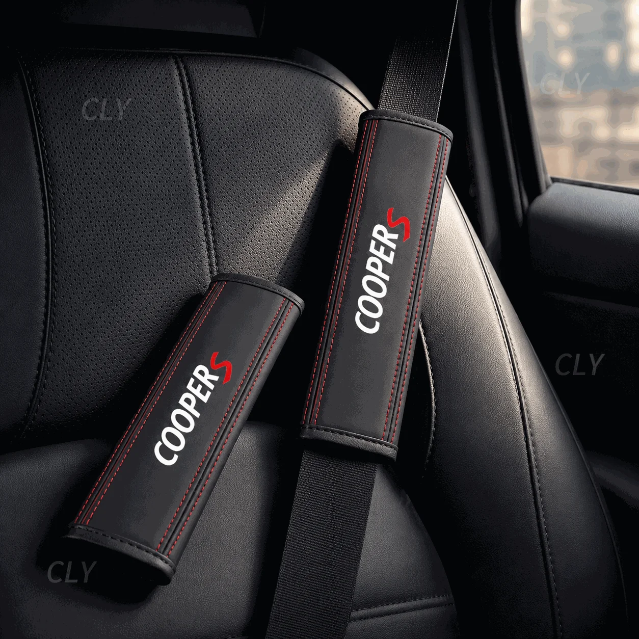

2Pcs Car Seat Belt Nappa Leather Safety Belt Shoulder Covers For Mini Cooper Works S JCW F55 F56 R50 R55 R56 R60 R61F54 F56 F60