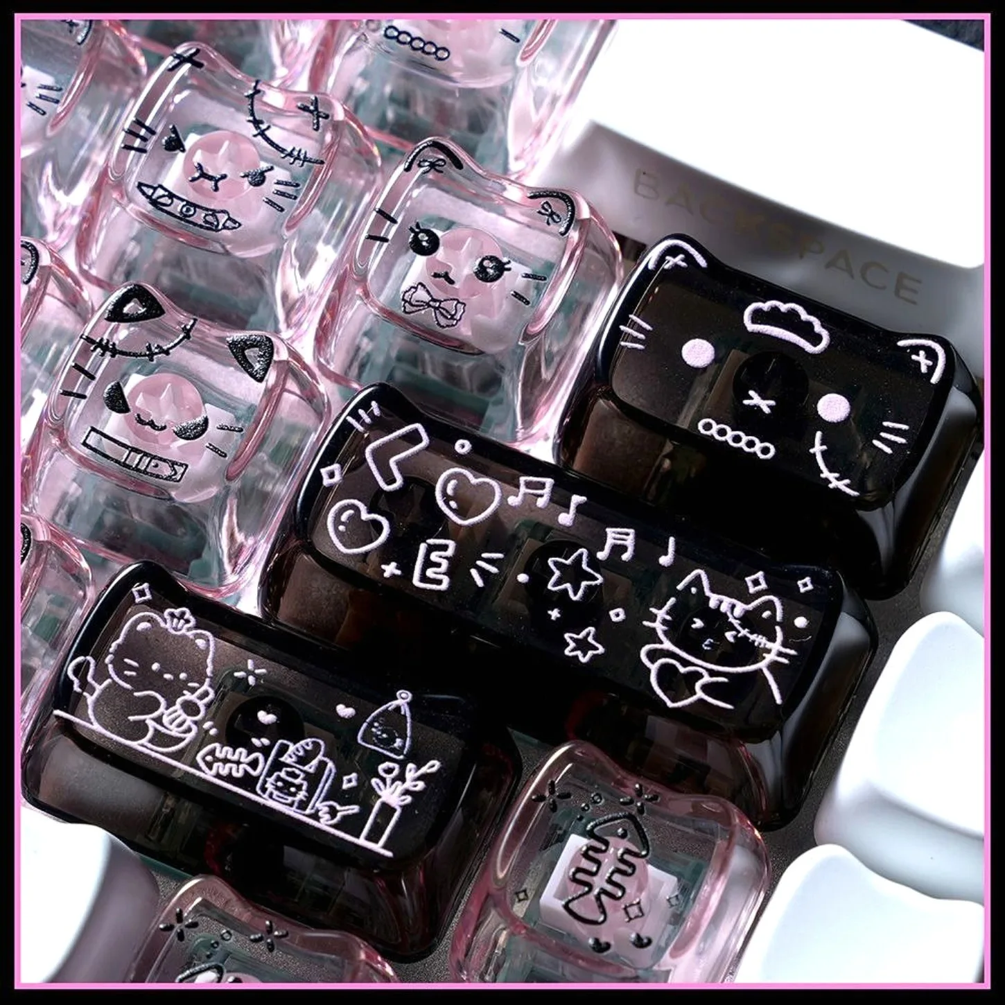 Sweet Cool Cat MAO Love Transparent Keycap Kit PC 39 Additional DIY Personalized Keycaps for 60/64/84/98/108 Mechanical Keyboard