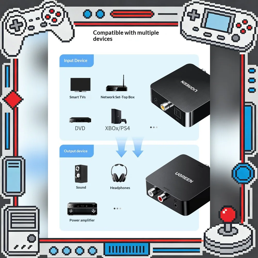 UGREEN 30523 Digital Optical Coaxial to RCA 3.5mm Audio Converter DAC for TV Speaker Amplifier PS4.