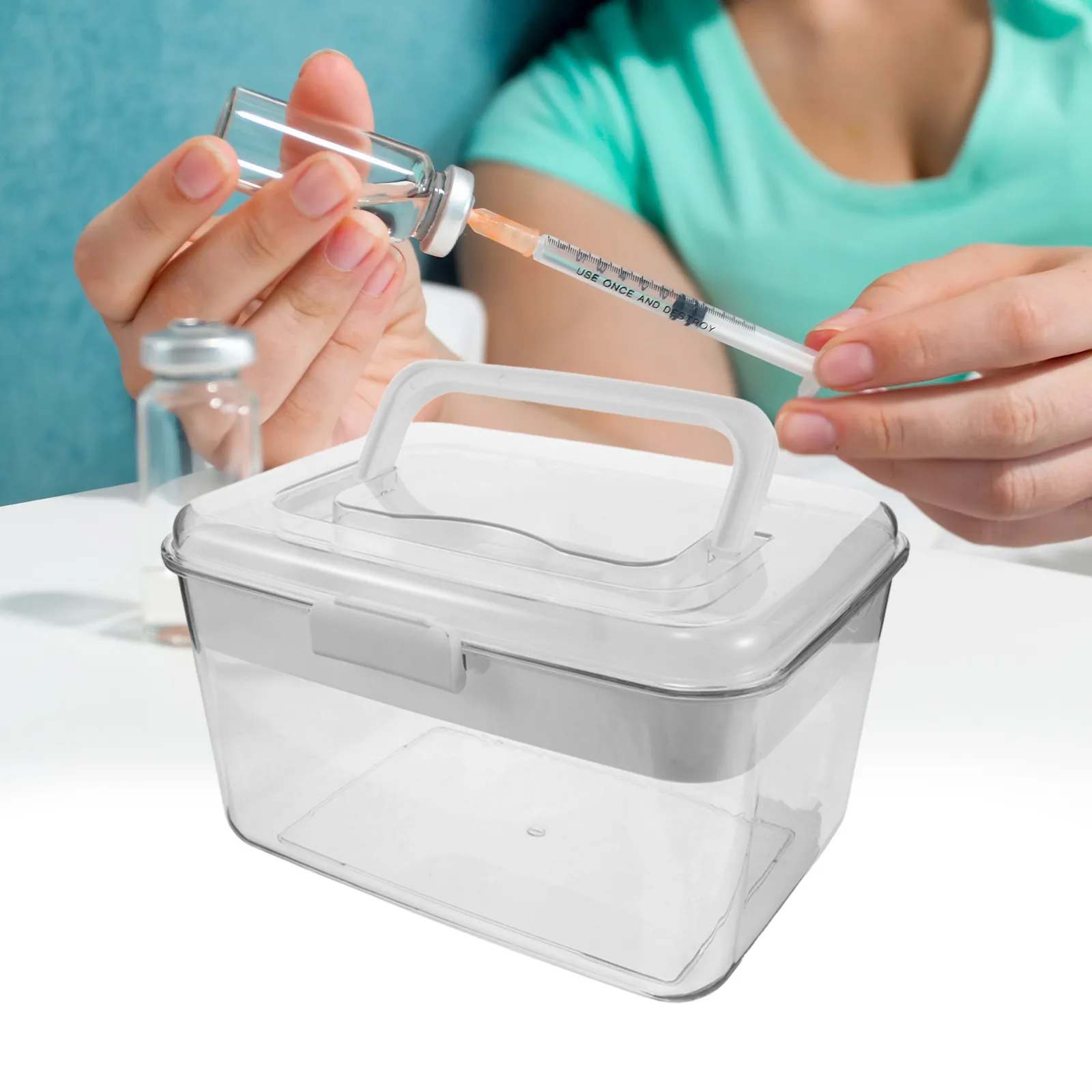 Transparent Portable Medicine Storage Box with Handle and Lid - Pill Organizer Emergency Kit for Travel Family Home