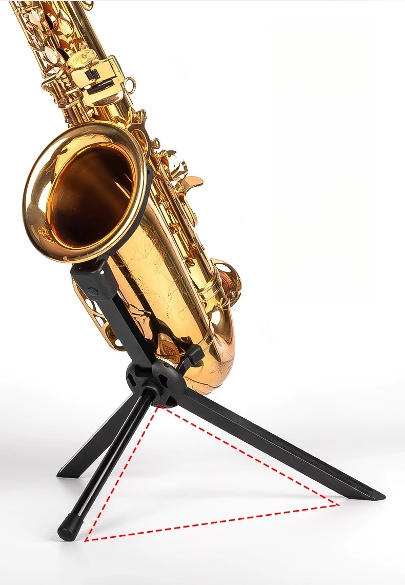 Saxophone stand for alto, baritone, and sopranino saxophones, foldable and portable