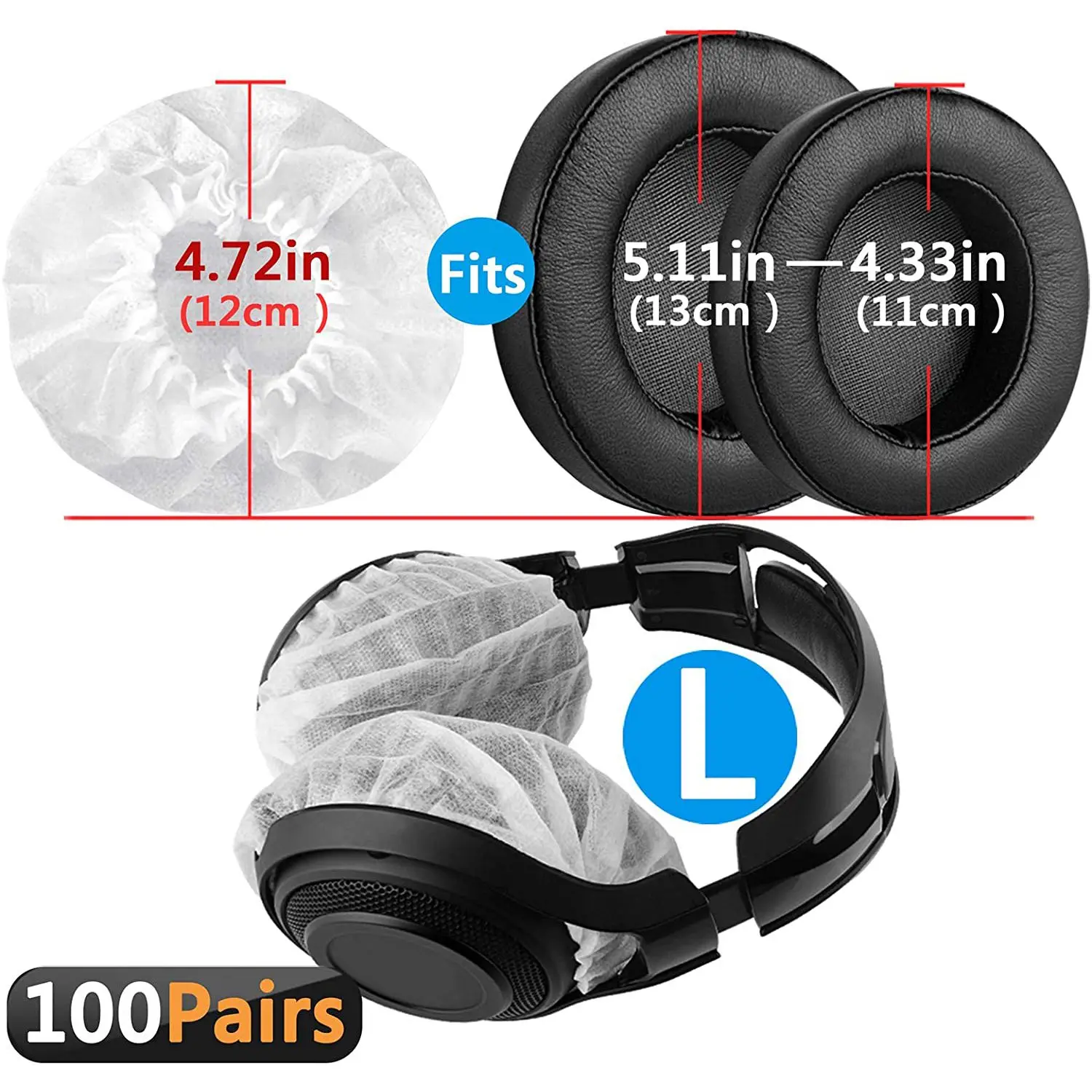 IIJJ-100Pairs Stretchable Headphone Covers, Disposable Earcups for AKG K712, K702, K701, K550 / 4.72-Inch Over-Ear Headset