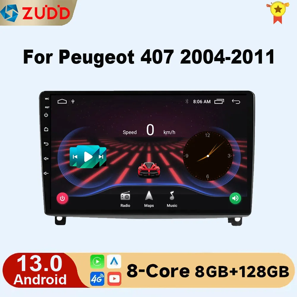 

Android 13 4G Wireless Carplay Auto Radio For Peugeot 407 2004-2011 Car Multimedia Player GPS Navigation Head Unit Stereo