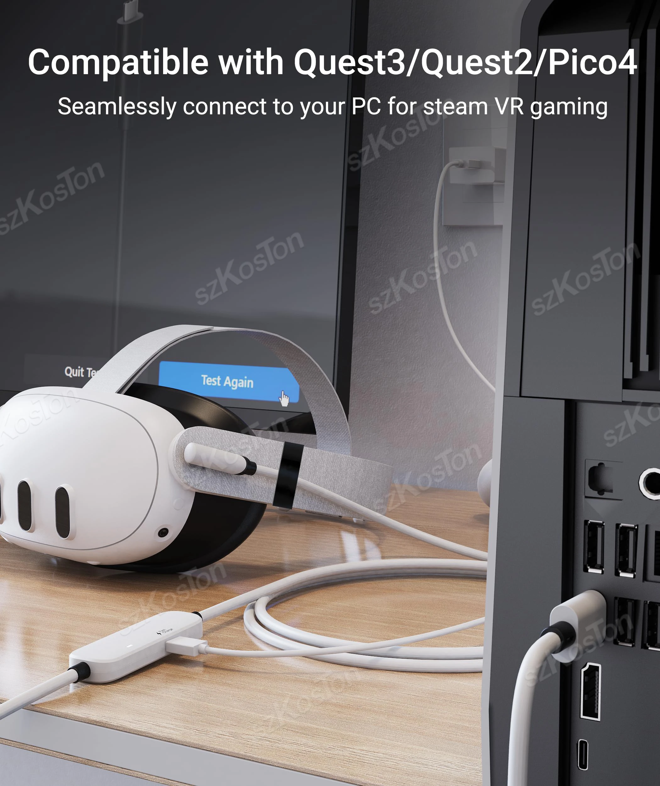 كابل ربط USB3.0 VR عالمي لـ Meta Quest 3S، Quest 3 /2 PICO 4 سماعة رأس VR شحن سريع ملحقات سلك نقل البيانات 16FT