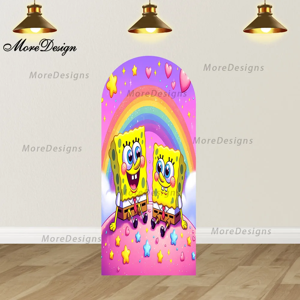 SpongeBob Cartoon Arco Sfondo fotografico Decorazione per baby shower Festa di compleanno per bambini Copertine ad arco Puntelli per fotografia a doppio lato