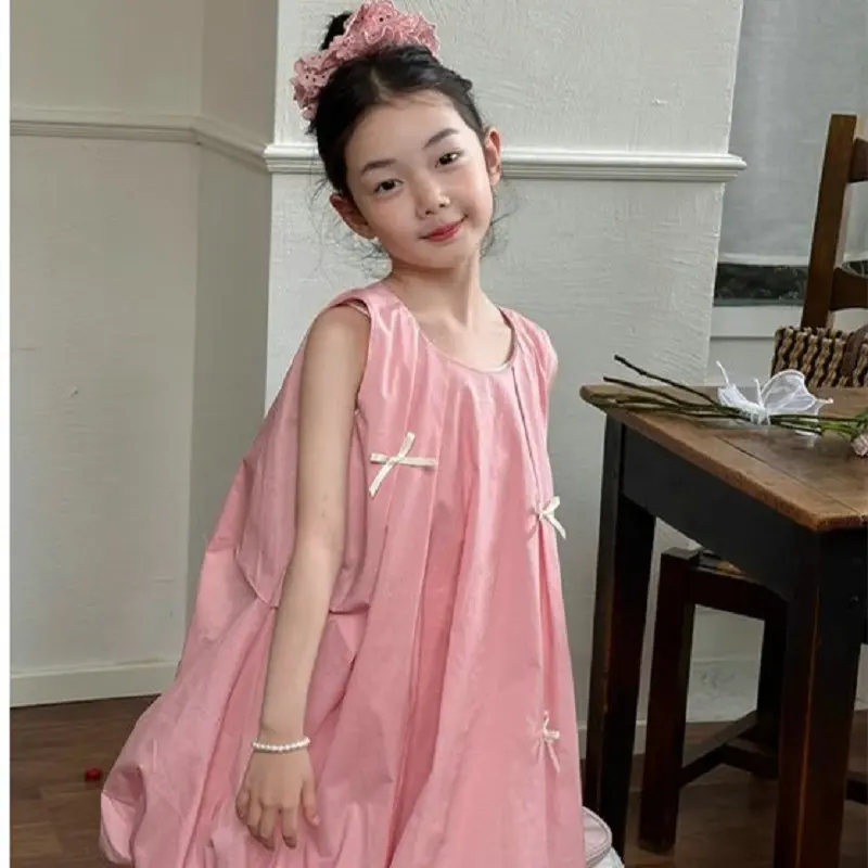 Children's Clothing Girls' Dress with Small Bow Cute Toddler Puff Dress Dress2025Summer New Fashion Foreign Trade