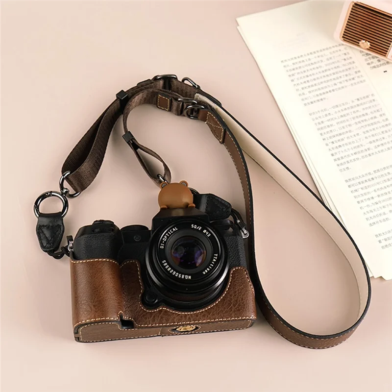 

Защитный чехол для камеры GW Кожаный чехол для камеры Fujifilm Xm5 Защитный чехол База + плечевой ремень Коричневый