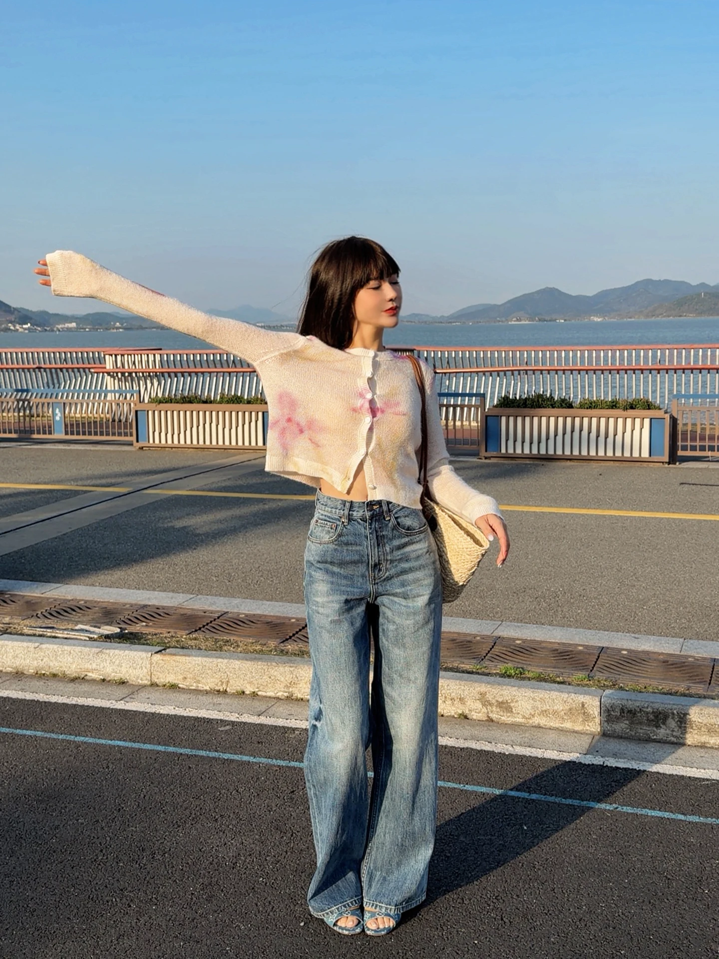 

Asbr Pure Cotton Denim Casual High Waist Straight Leg Jeans Women's Spring New Washed Long Pants Breathable Comfortable