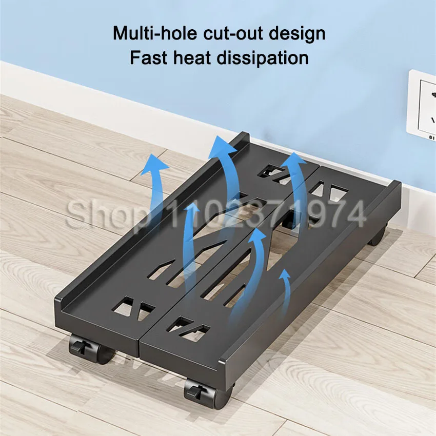 Black White Mobile CPU Stand Adjustable Computer Tower Stand with Wheels Under Desk Holder Ventilated PC Mainframe Rack