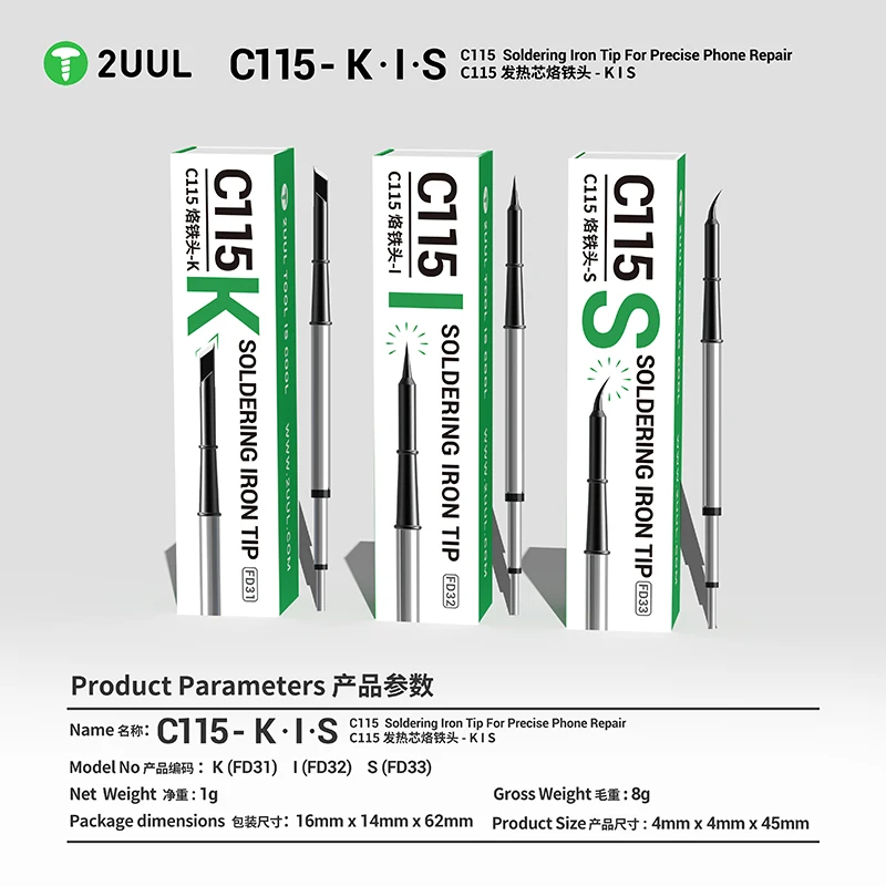

2UUL C115 K I S Soldering Iron Tip for C115 Soldering Station For Precise Phone Repair Universal Soldering Iron Tip