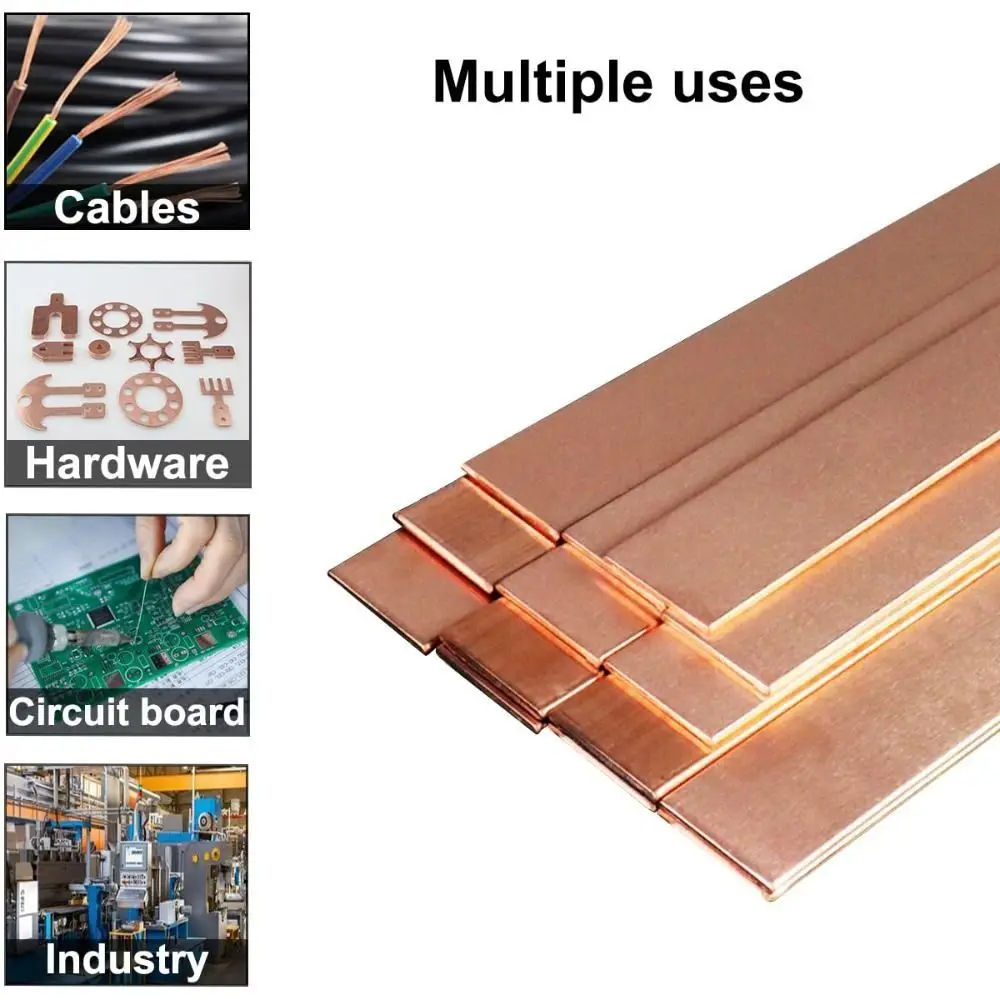 New Thickness 2/3mm Copper Flat Bar Length 200mm High Purity Pure Copper Strip Copper Bar Stock Metalworking Craft