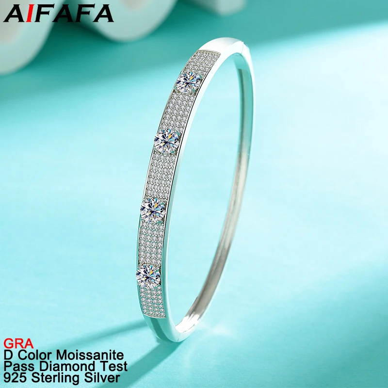 Total 2 Carat D Color Moissanite Lab Diamond Bangle Sparkling s925 Sterling Silver Moissanite Cuff Bracelet Fine Jewelry GRA