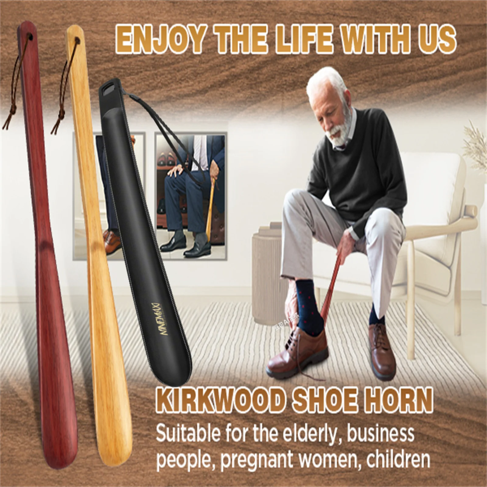 

Рожок для обуви из бука, деревянные рожки для обуви с удлиненной ручкой и гибким прочным пластиковым подъемником для обуви для ношения помощников в обуви