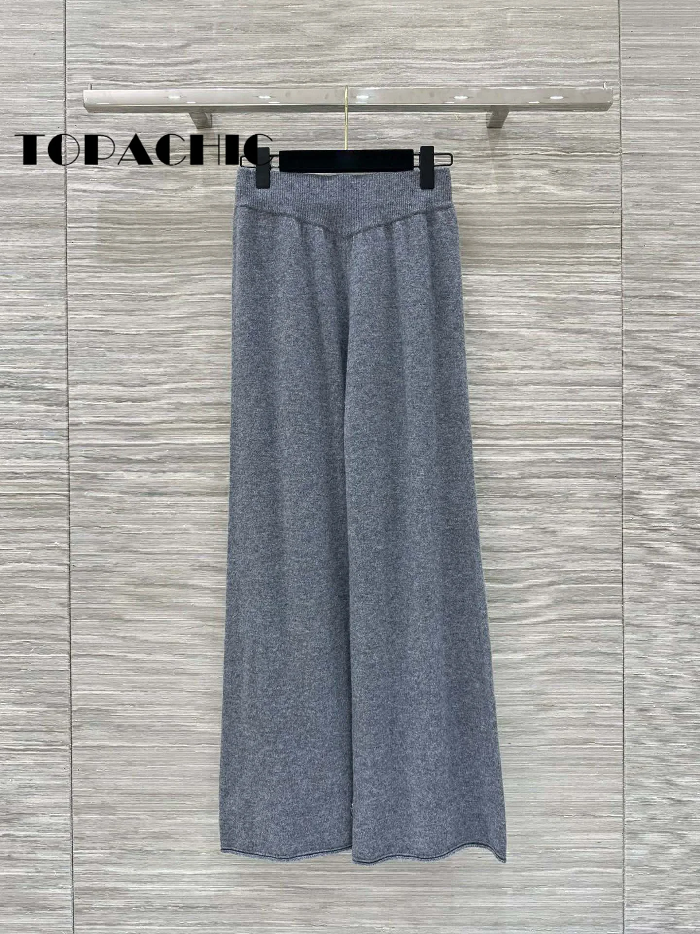 9.25 TOPACHIC-Women Simple Comfortable Wool Knitted 2 Piece Set Letter Single Breasted Cardigan + Elastic Waist Wide Leg Pants