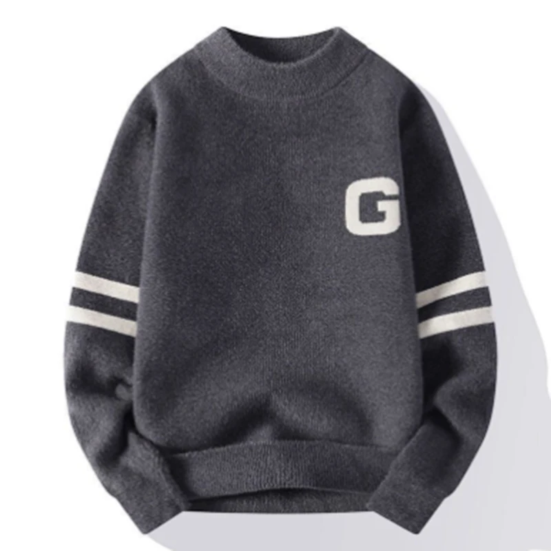men autumn winter long sleeves knit sweater round neck personality stripe letter best seller pullover trend leisure fashion tops