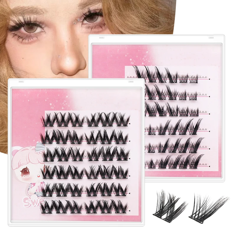 6 Reihen Klebefreie Cluster-Wimpern Selbstklebende Einzelwimpern Natürliche Weiche Künstliche Wimpern Make-up Cluster-Wimpern-Set – Detail 1