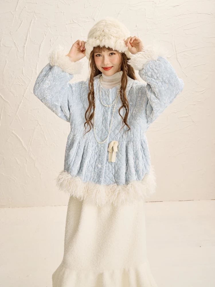 

Mani Autumn Winter Cotton Jaet with Fringe Knot Long Sve Retro Sle Engli Sle Loose Fit round Ne Coat
